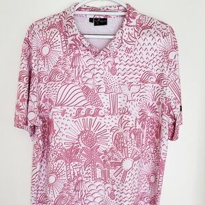 Yatta Golf Performance Polo Pink White Short-Sleeve  Shirt Mens L Shaka Life